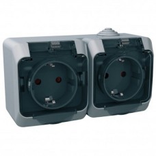 Розетка подвійна з кришкою IP44 Cedar Plus сіра
