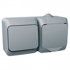Розетка із заземленням та вимикач IP44 Cedar Plus сірий